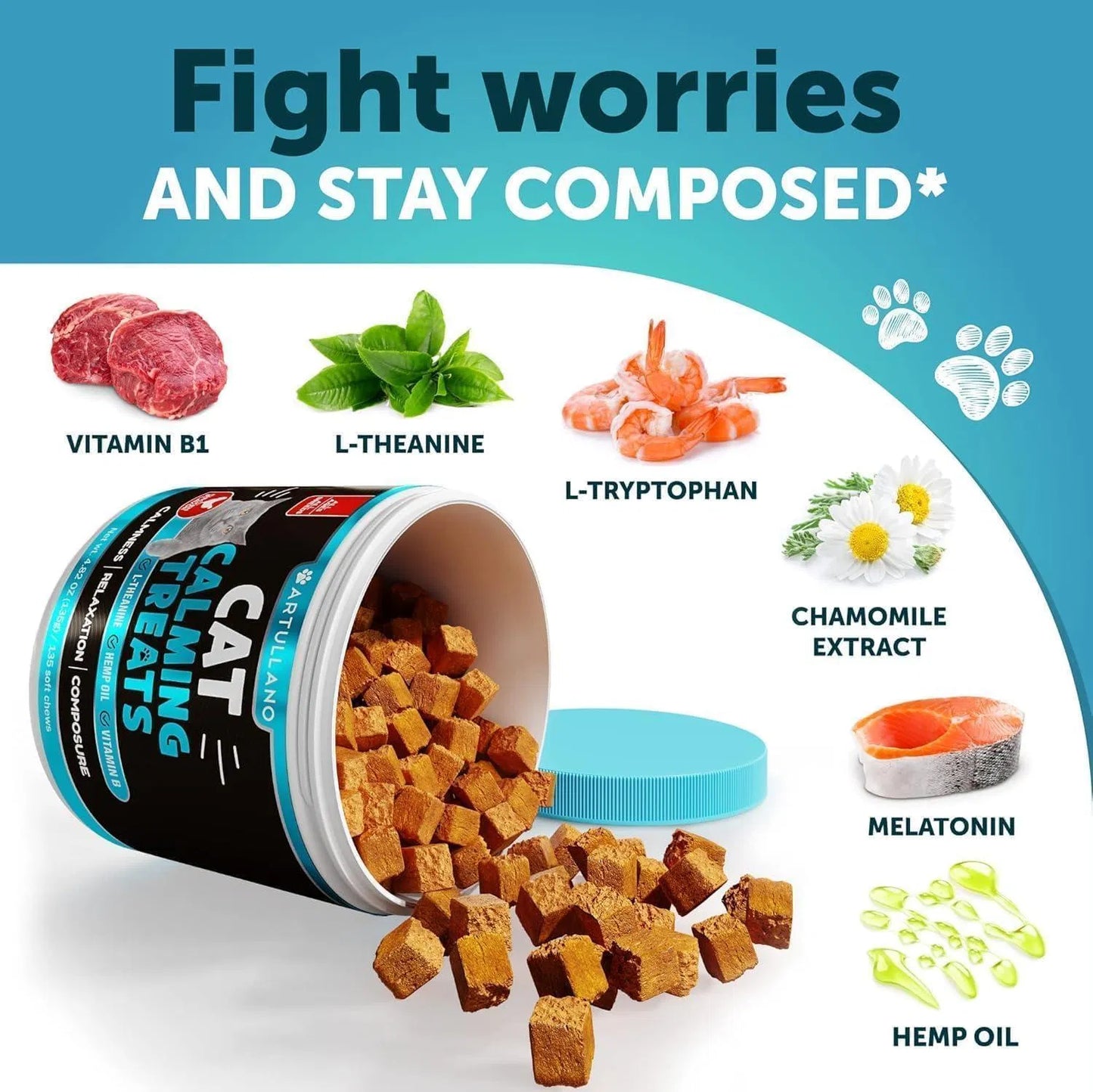 Hemp Cat Calming Treats – Stress & Anxiety Relief for Cats & Kittens with Melatonin