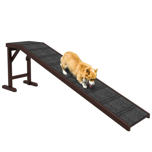 PawHut Dog Ramp for Bed & Sofa – Non-Slip Carpet Pet Ramp with Top Platform, 74 x 16 x 25 in, Brown
