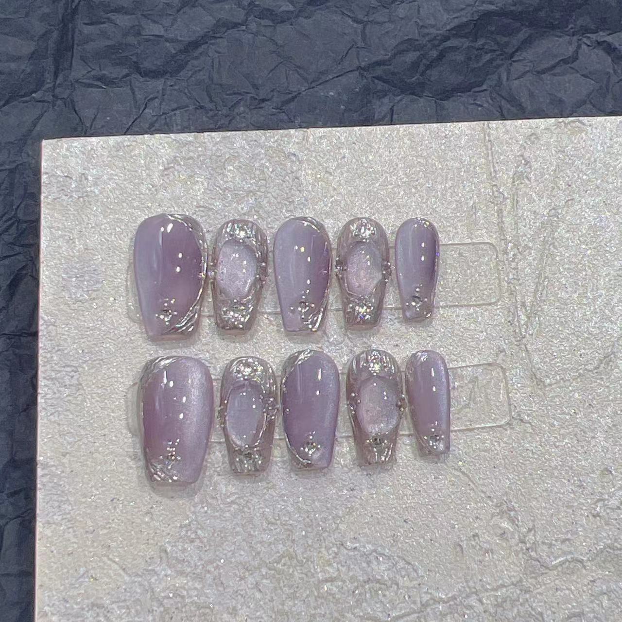 Handmade Wearable Armor Fake Nail Patch – 3D Metallic Press-On Nails for Cosplay & Gothic Style