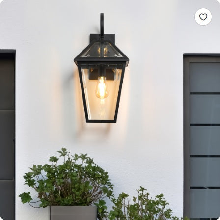 21-Inch Outdoor Wall Lantern Modern Black Metal & Clear Glass