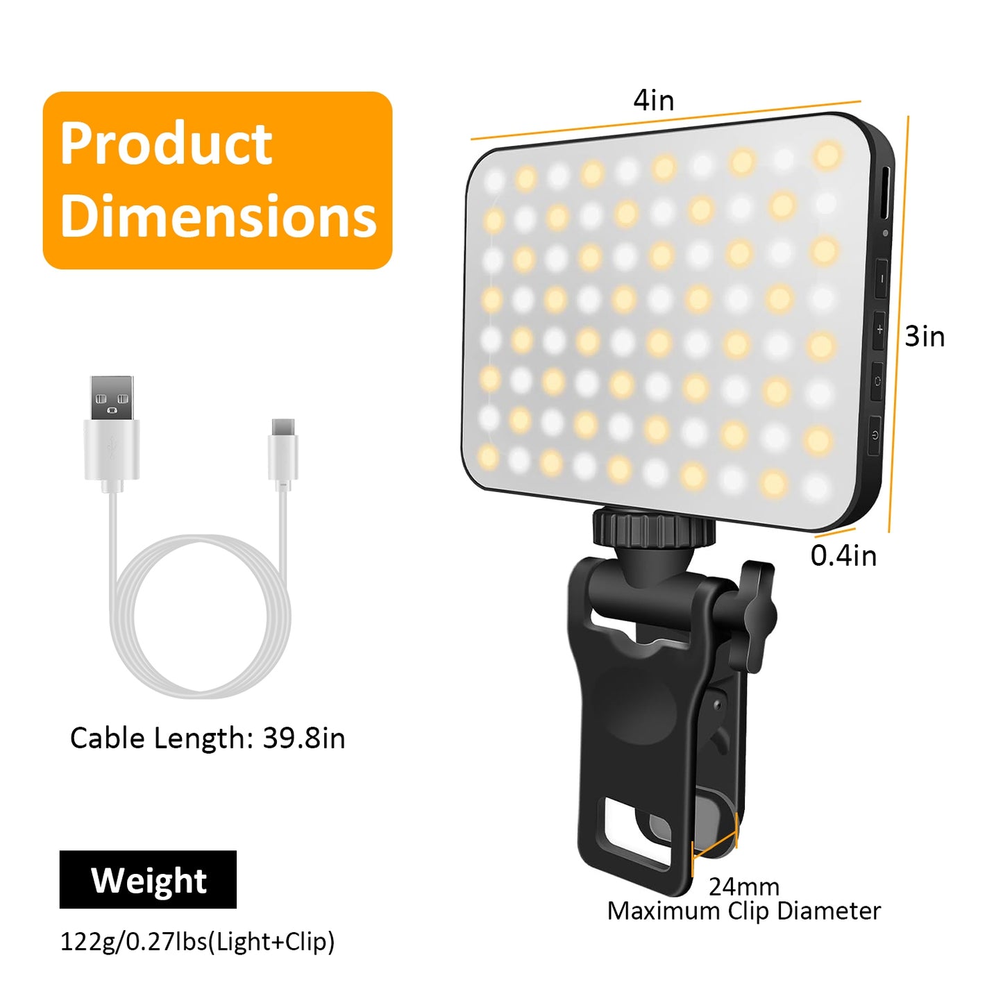 Rechargeable Clip-On Selfie Ring Light – 2000mAh Portable Fill Light with 3 Modes & 10 Brightness Levels