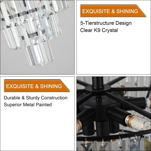 Large Black Crystal Chandelier Modern Luxury Ceiling Light Fixture
