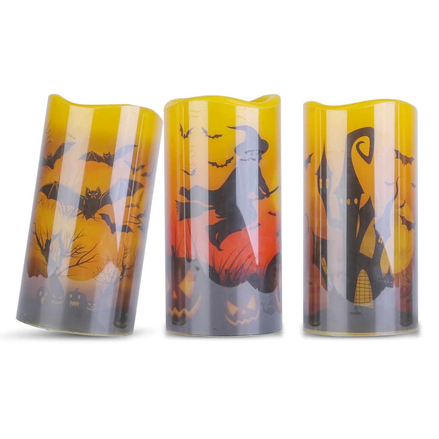 3-Pack Halloween Flameless Candles – Battery Operated Warm Orange LED with Timer