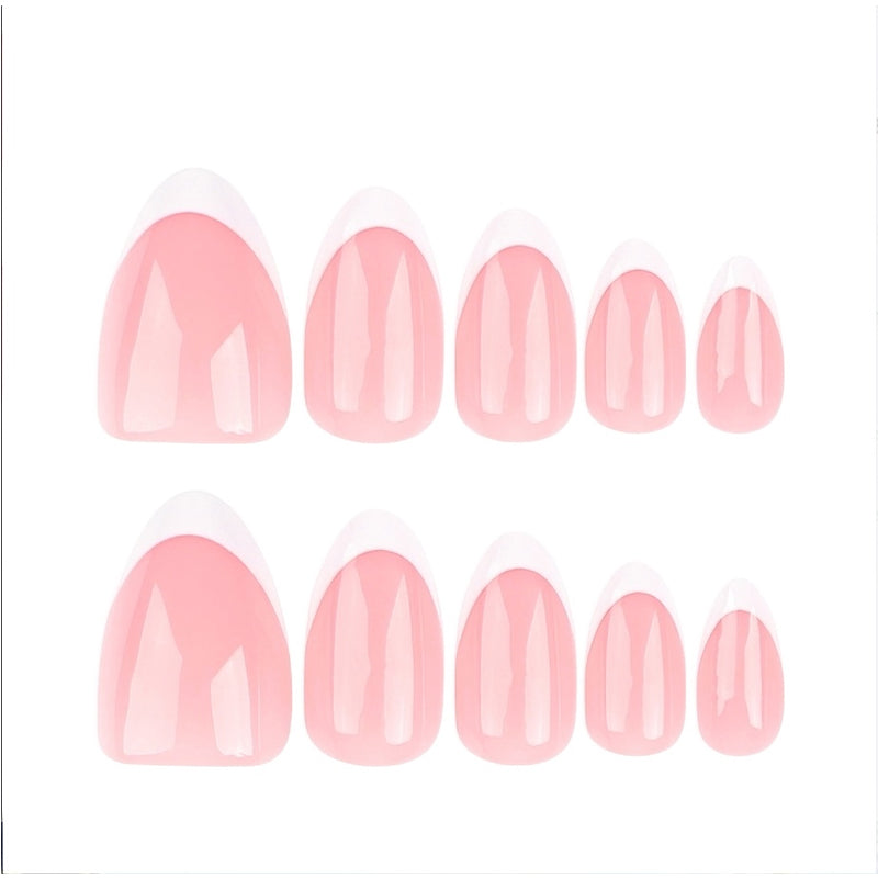 24PCS Minimalist Short Press-On Nails – Oval & Almond French Tip Fake Nails
