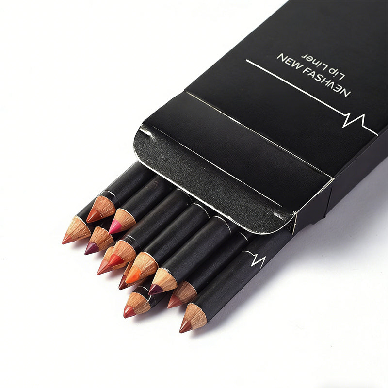12-Piece Vegan Lip Liner Pencil Set – High-Pigment Natural Shades, Ultra-Fine Soft Pencils, Long-Lasting Wear
