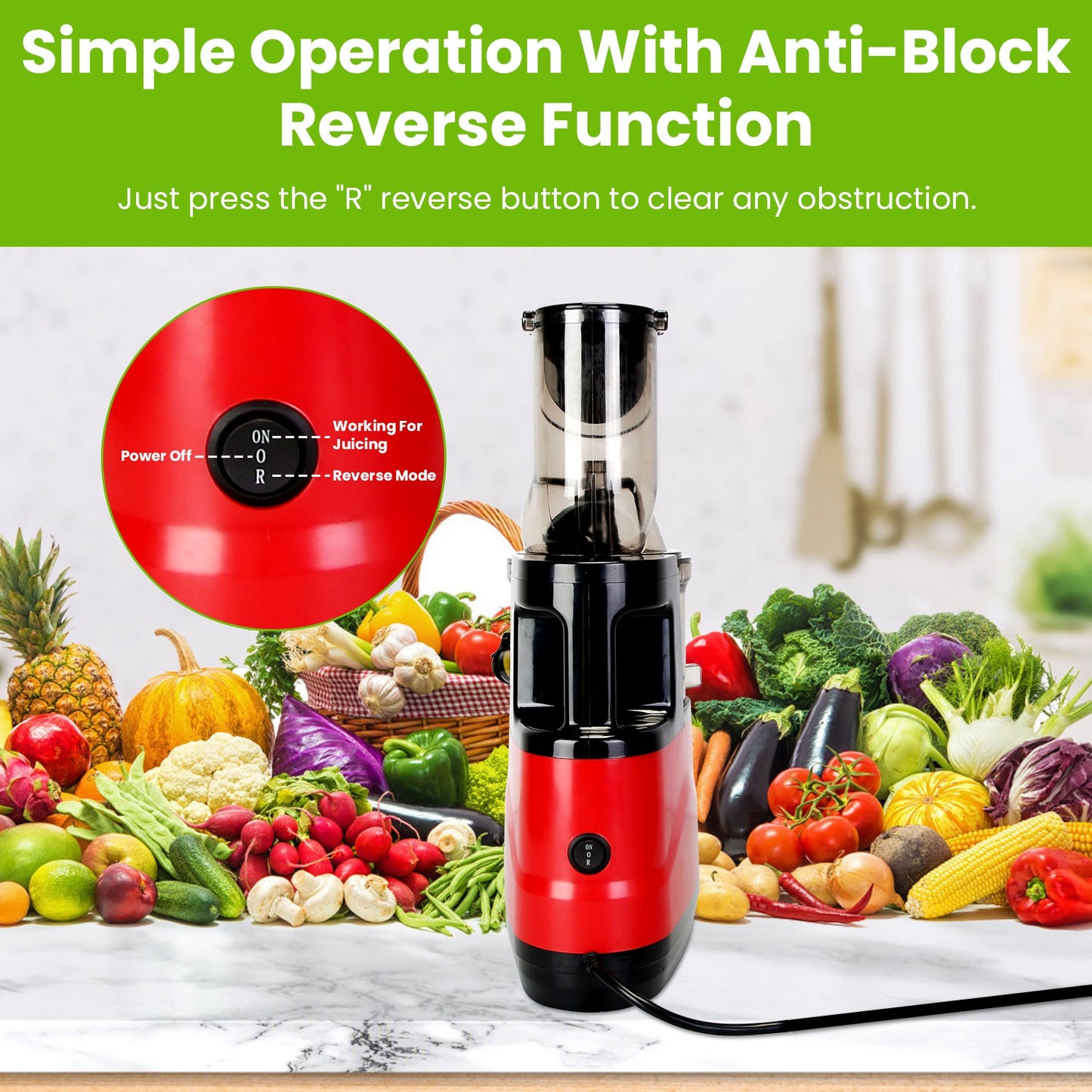 300W Cold Press Slow Juicer Machine With Reverse Function & 2 Containers