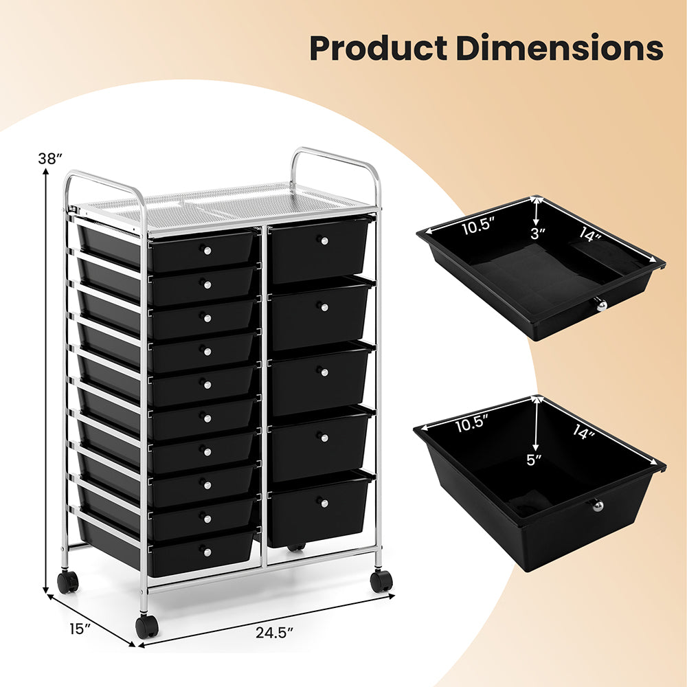 15-Drawer Rolling Storage Cart – Metal Frame Organizer Trolley