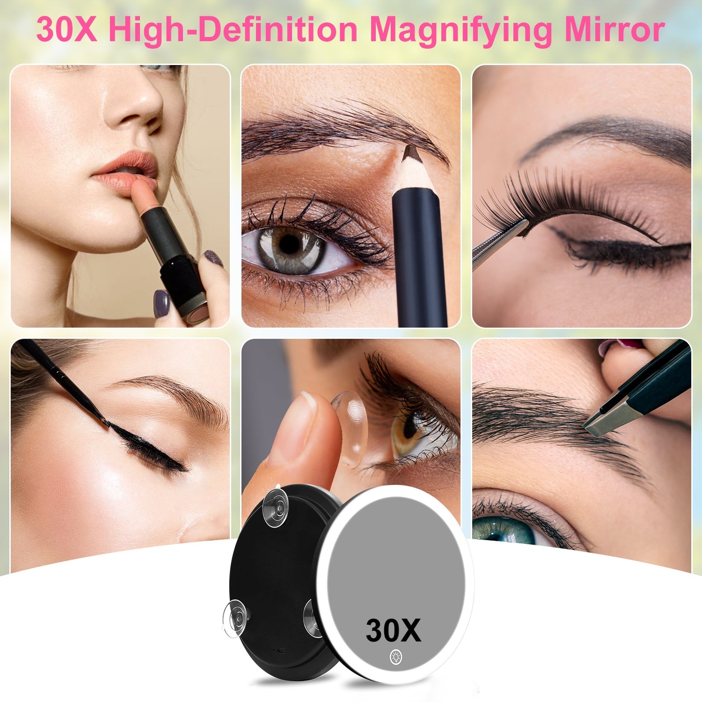 1Pc 30X Magnifying Makeup Mirror with Light & Tools – Travel Friendly