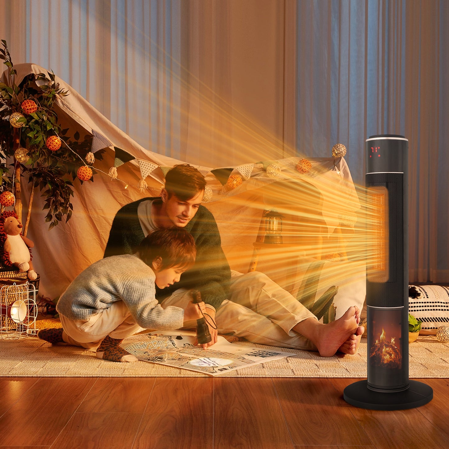 33-Inch Tower Space Heater 1500W 3D Flame Oscillating Portable