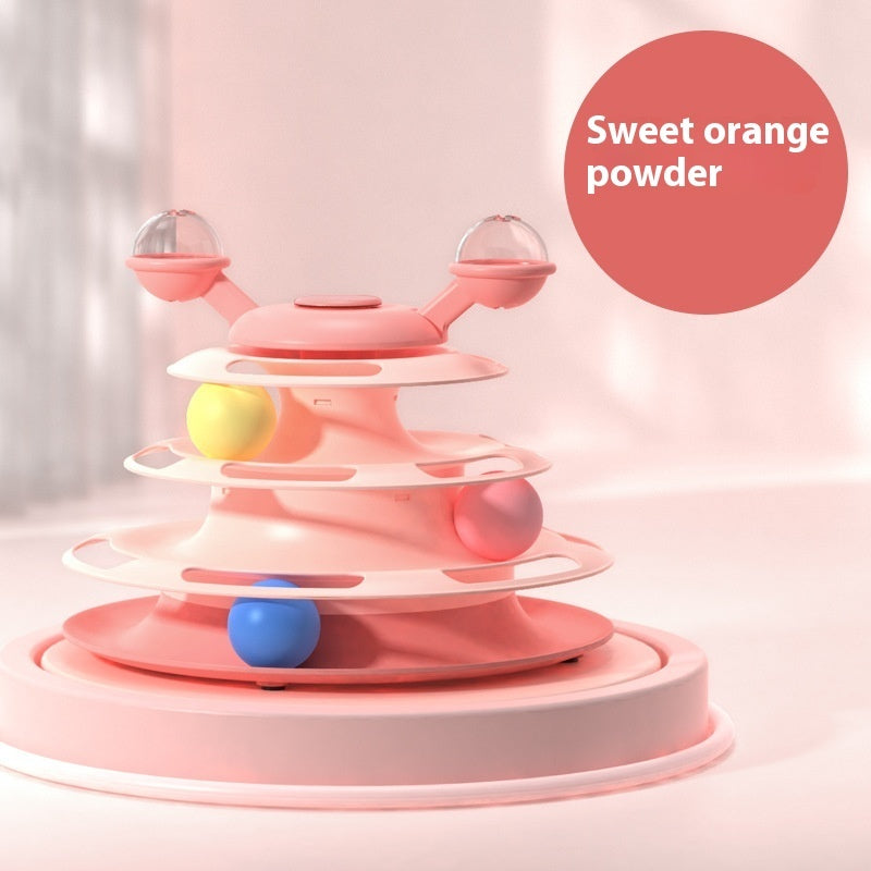 4-Level Cat Tower with Interactive Turntable & Roller Balls – Pet Puzzle Toy for Training & Fun
