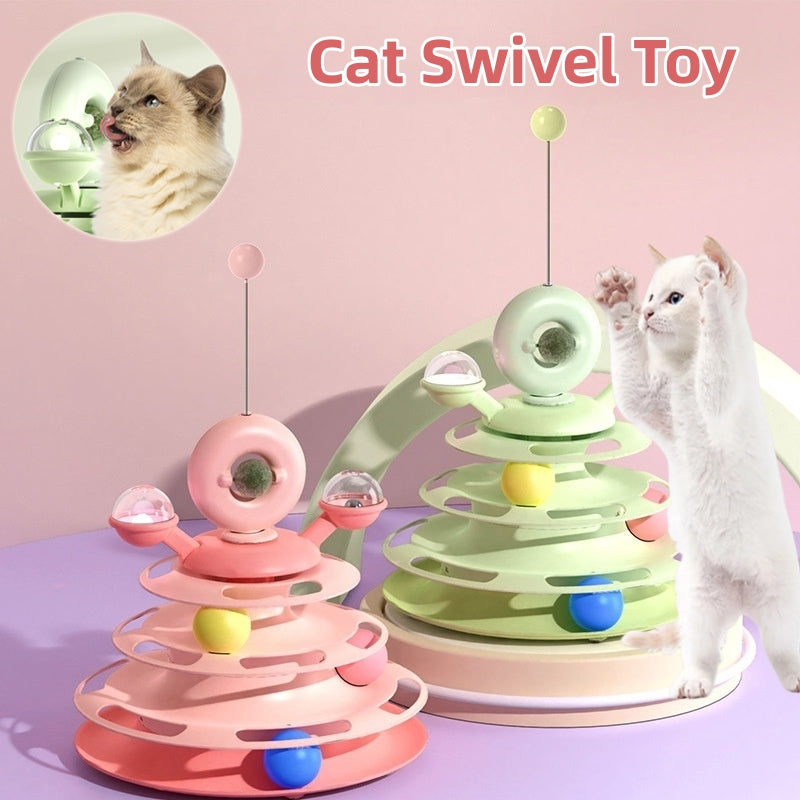 4-Level Cat Tower with Interactive Turntable & Roller Balls – Pet Puzzle Toy for Training & Fun