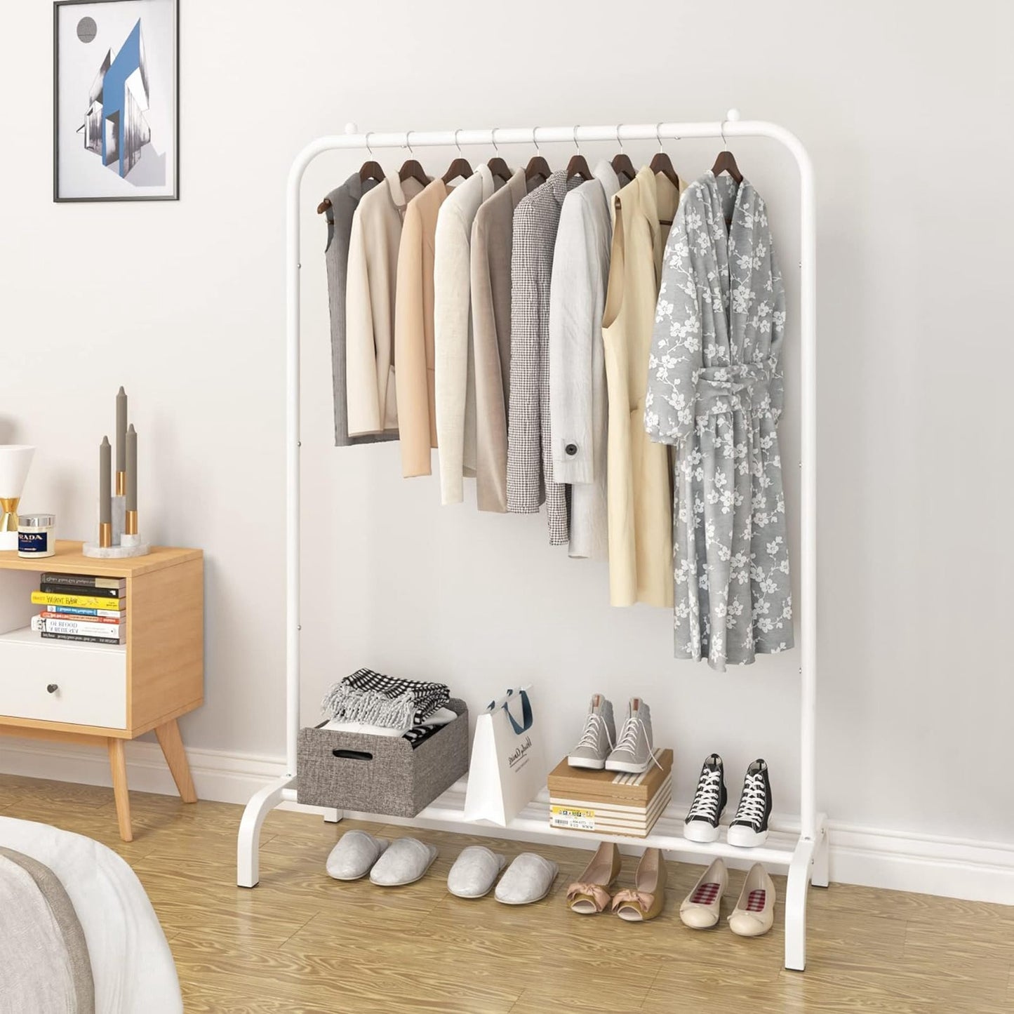 Freestanding Garment Rack with Bottom Shelf – 33lbs Heavy Duty Clothing Rack Organizer