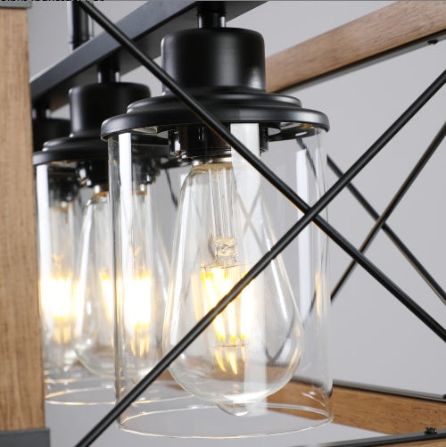 32-Inch Walnut Industrial Farmhouse 5-Light Rectangle Pendant