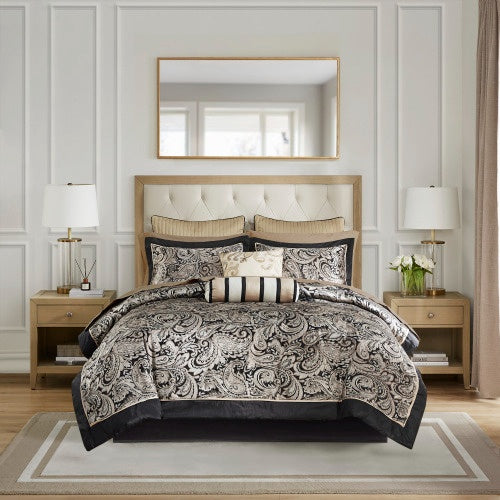 12-Piece Black Queen Comforter Set with Cotton Bed Sheets – Complete Bedding Set