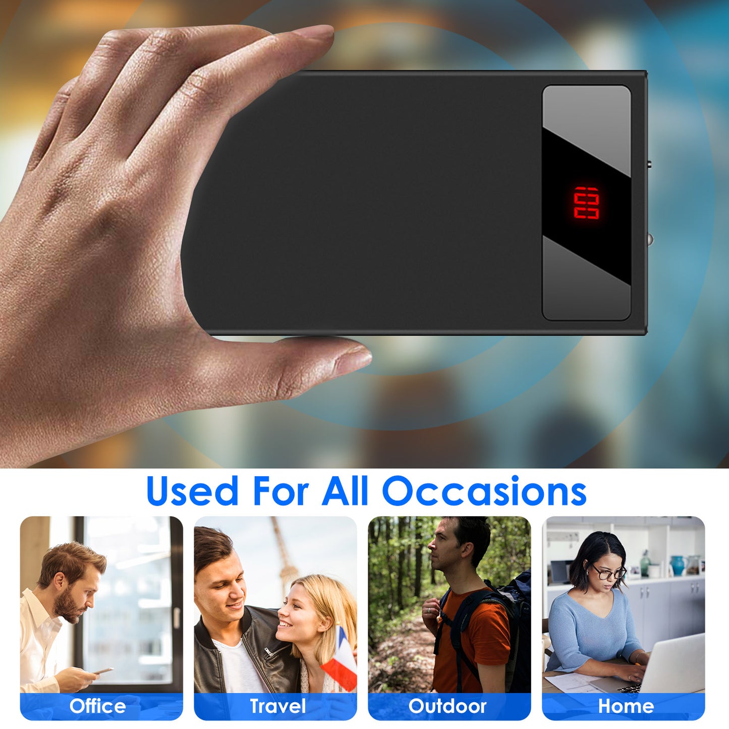20000mAh Ultra-Thin Power Bank With Dual USB, Flashlight & Battery Display