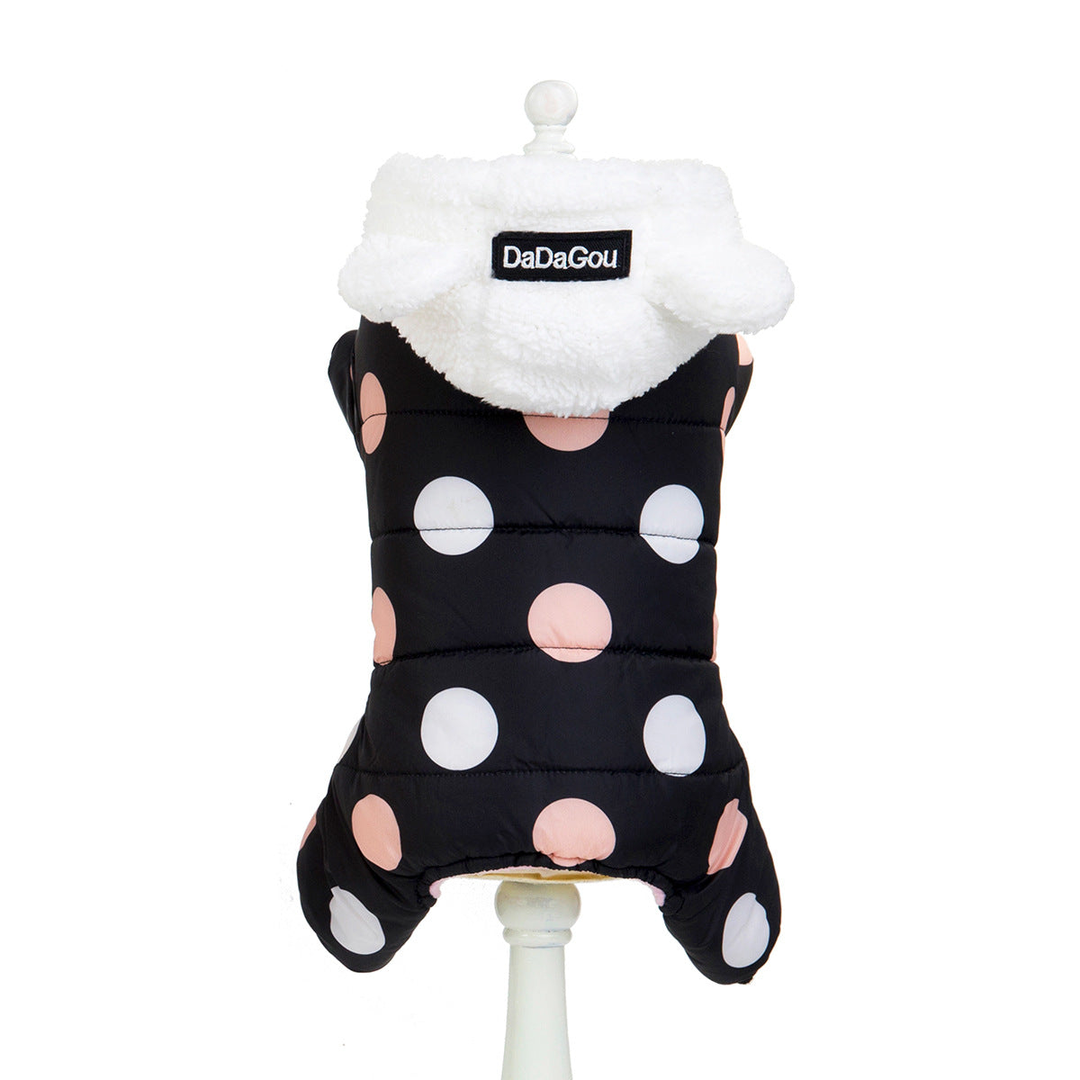 Warm Cotton Dog Coat – Big Polka Dot Four-Leg Winter Jacket for Pets