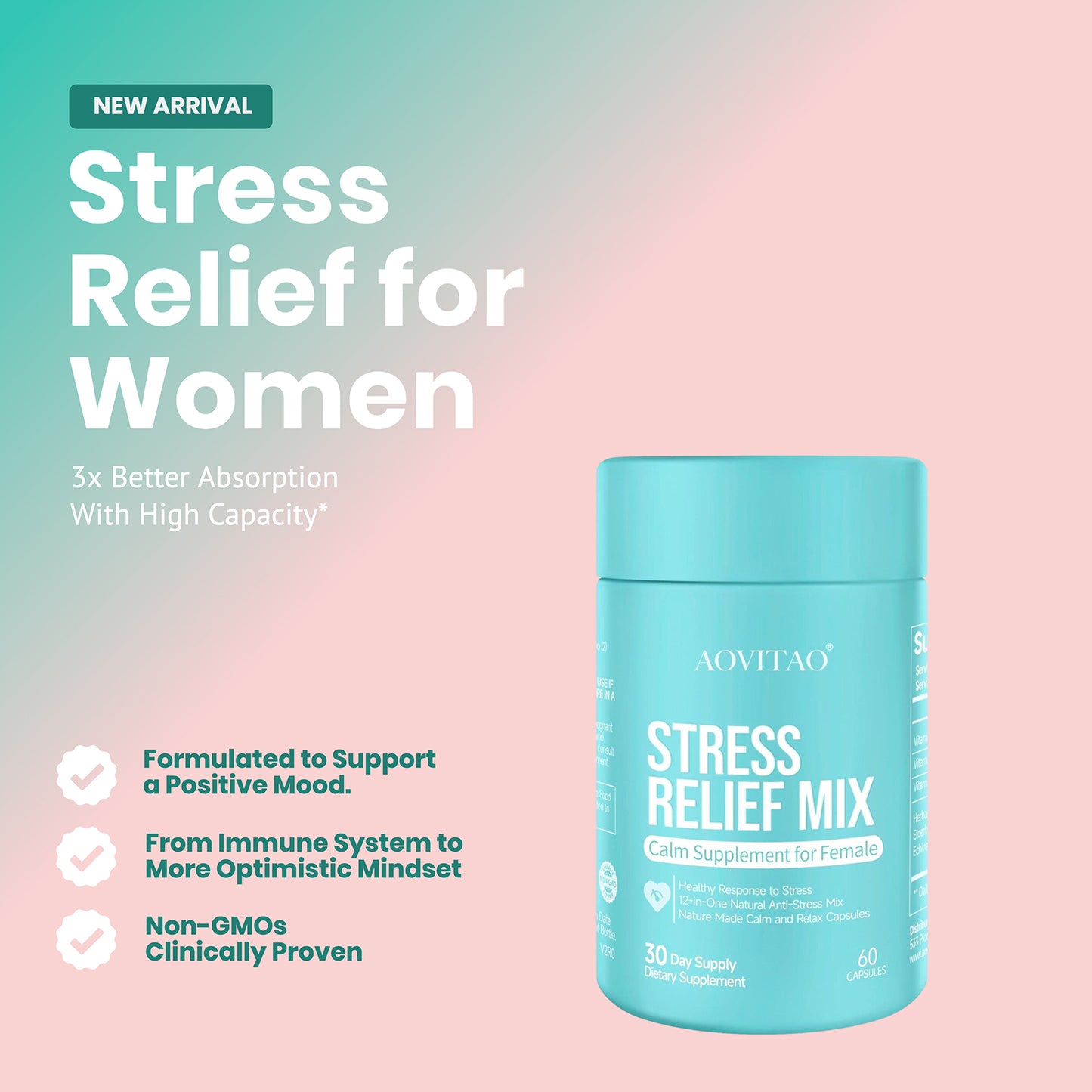 Ashwagandha for Women with L-Theanine & Magnesium – Stress Relief, Anxiety Support, Focus & Relaxation Supplement