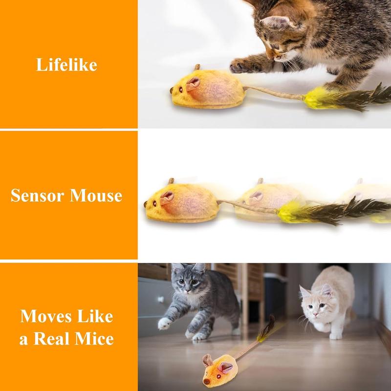 USB Rechargeable LED Cat Mouse Toy with Feather & Catnip – Automatic Moving Squeaky Toy
