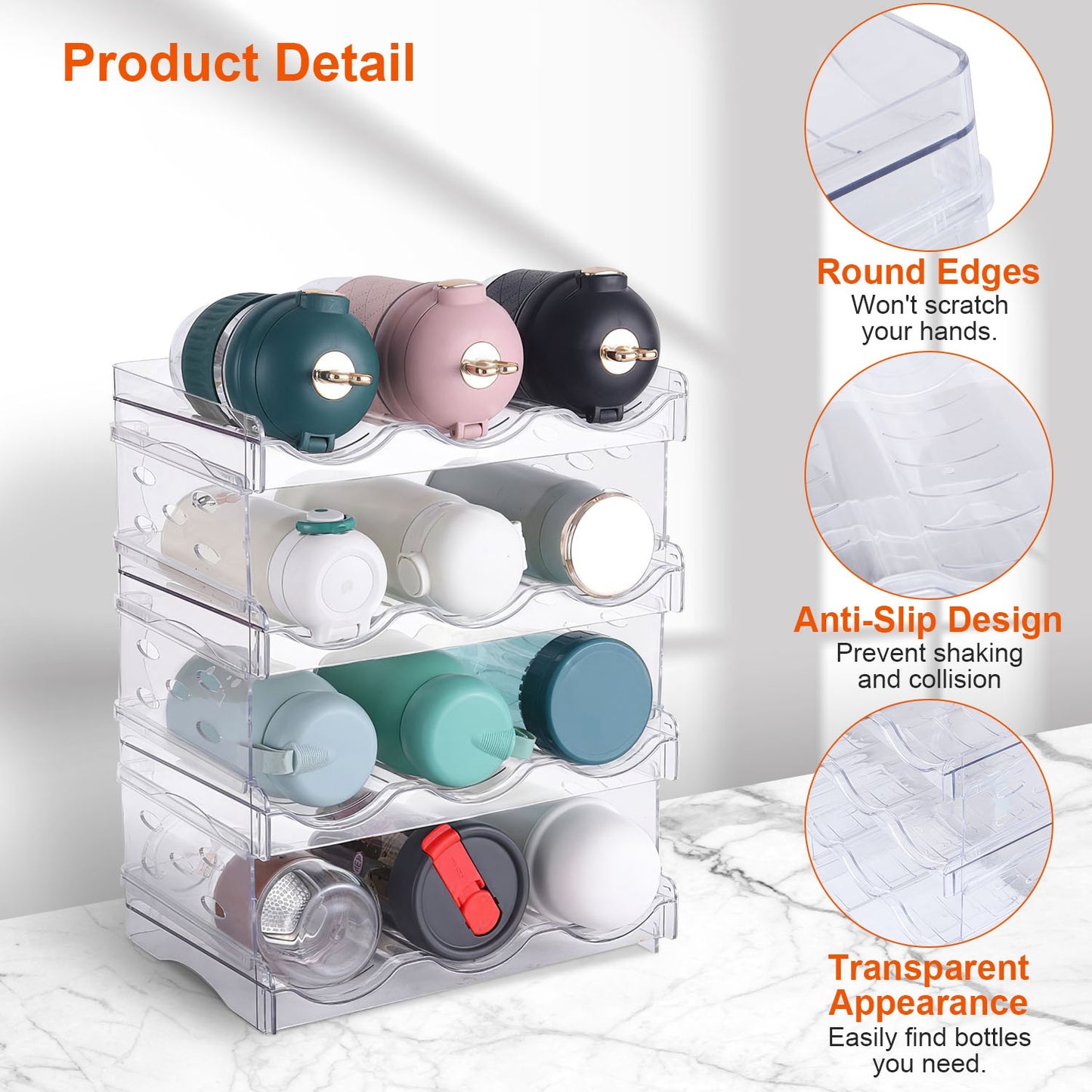 4-Tier Bottle Storage Holder – Stackable 12 Bottle Organizer for Kitchen Fridge & Pantry