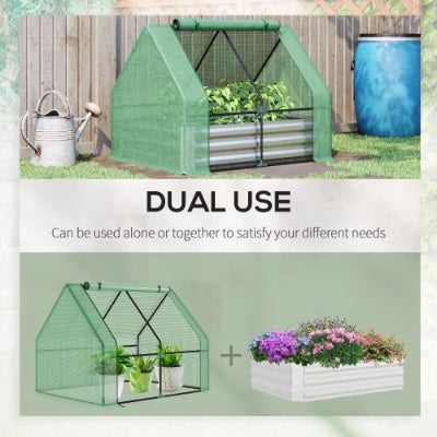 Outsunny Raised Garden Bed with Mini Greenhouse Cover, Galvanized Metal Planter Box with Roll-Up Windows, Green, 50" x 37.5"