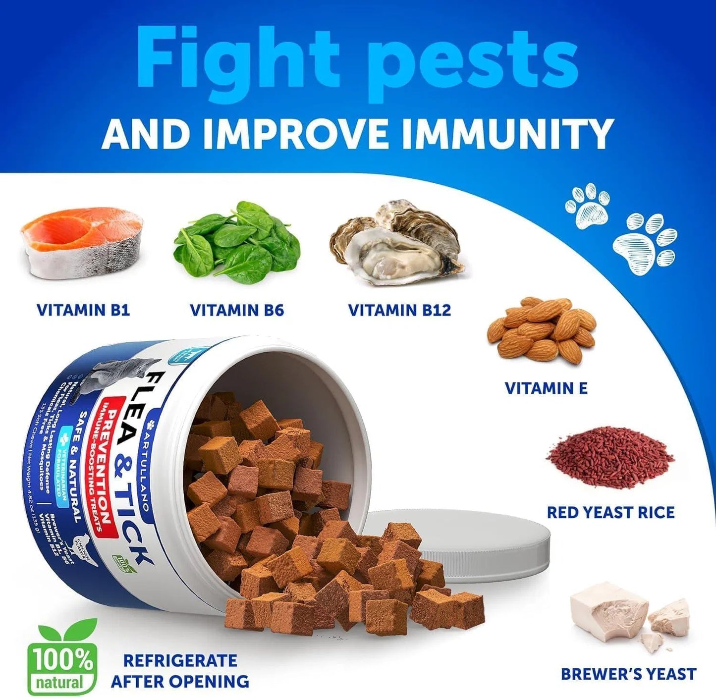 Natural Flea & Tick Supplement for Cats & Kittens Daily Chewable Soft Treats with Vitamins – 135 Chews