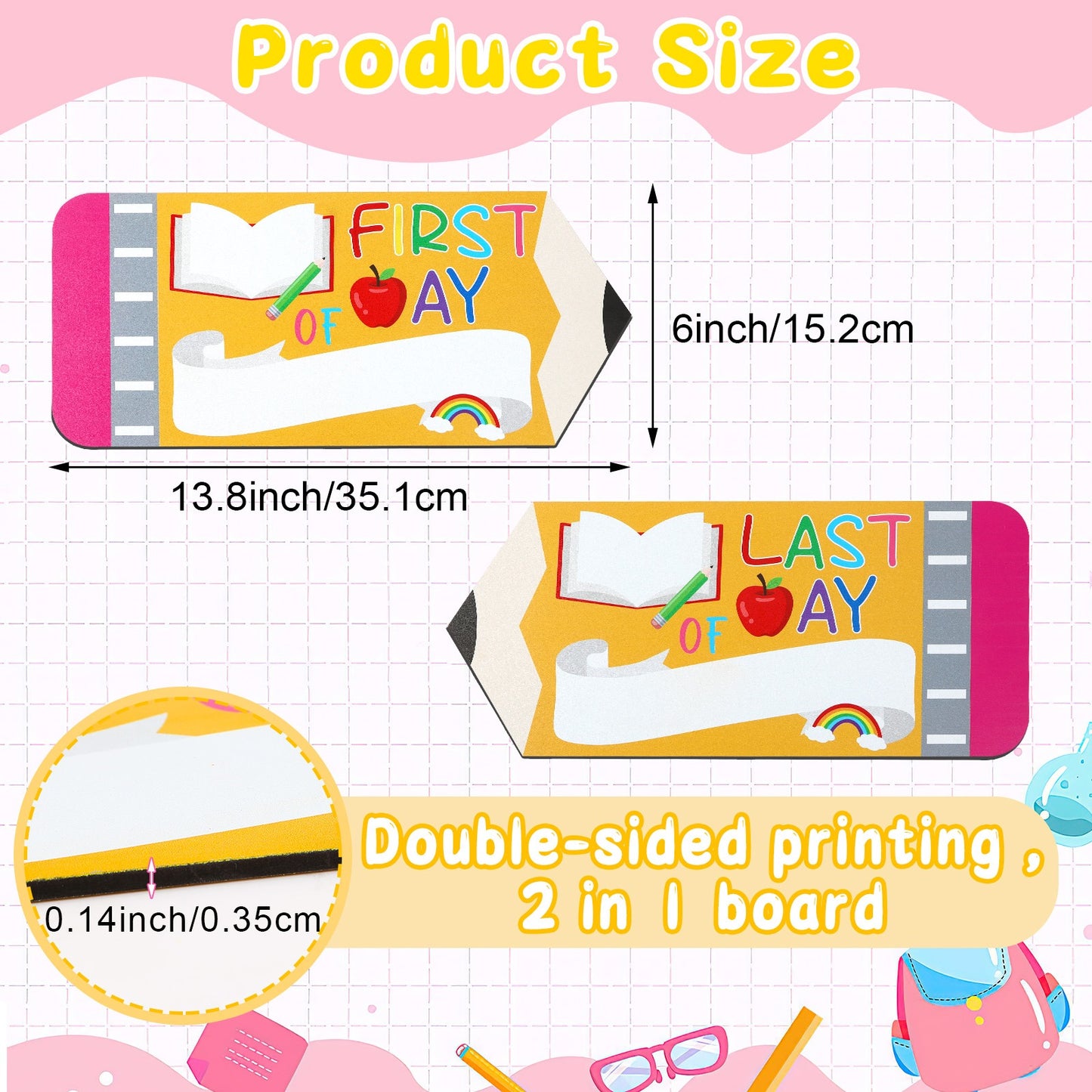 First & Last Day of School Board Sign – Double-Sided Pencil Chalkboard for Kindergarten & Preschool