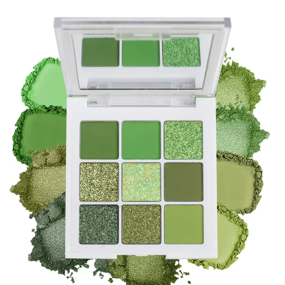 9-Color Green Eyeshadow Palette | Neutral Matte, Shimmer & Glitter Shades for Green Eyes