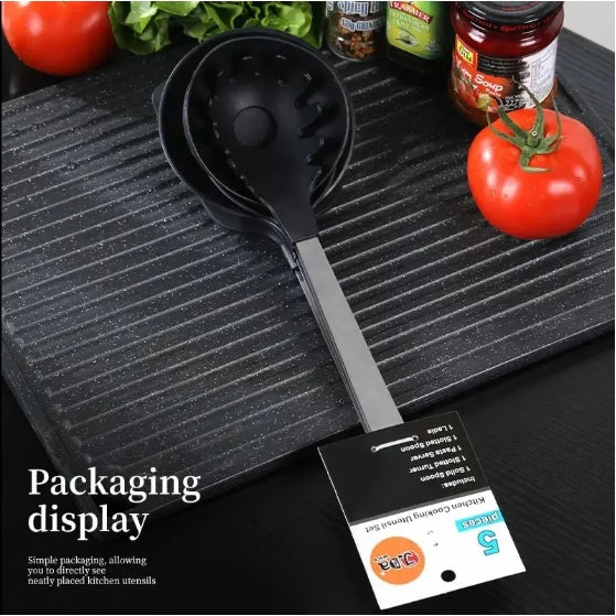 Premium 5-Piece Kitchen Utensil Set – Stainless Steel Handle, Heat Resistant & Non-Stick Safe