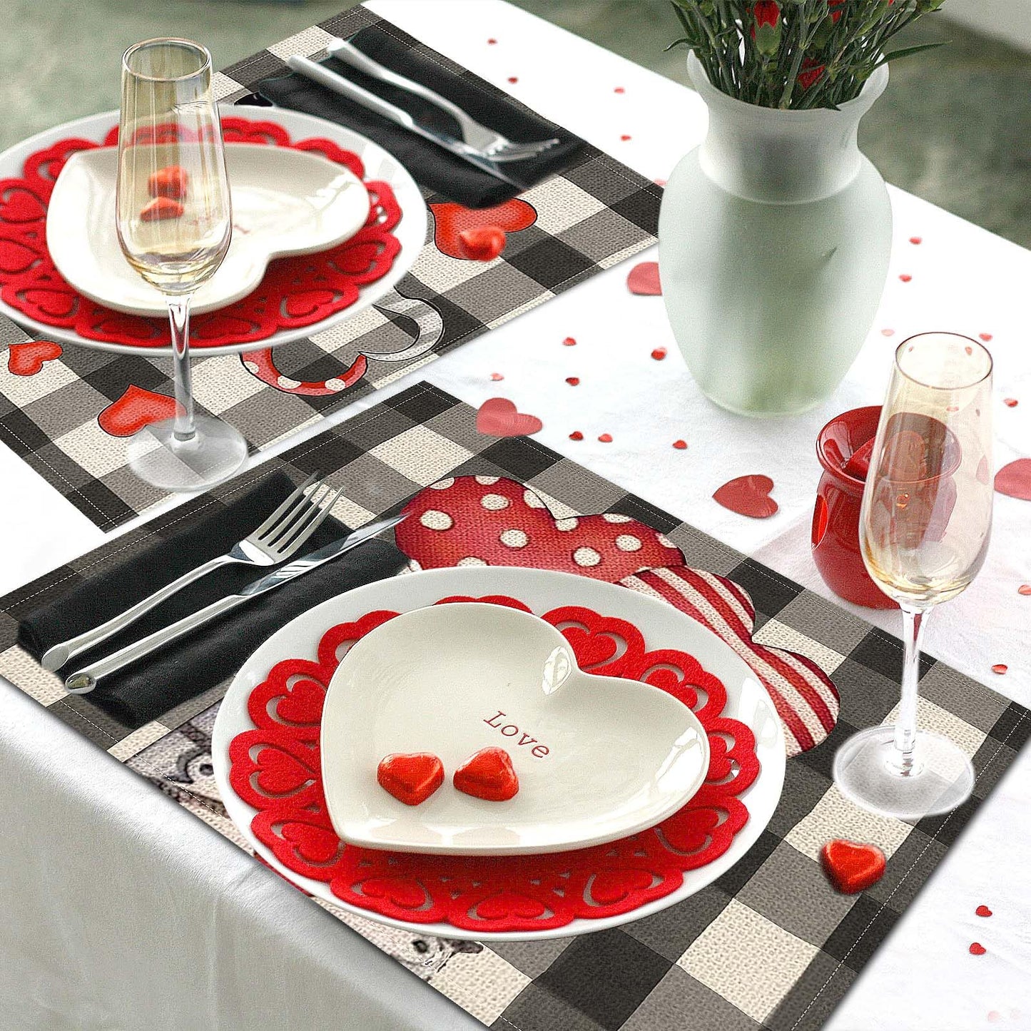 Valentine’s Day Placemats Set of 4 – Gnomes & Hearts Holiday Table Decor