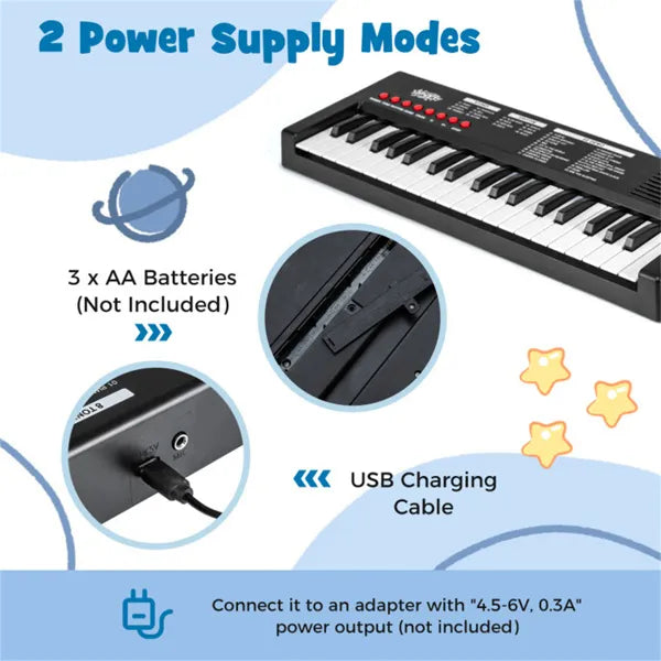 37 Keys Kids Electronic Keyboard with Microphone – Piano Toy with 8 Tones & 8 Rhythms