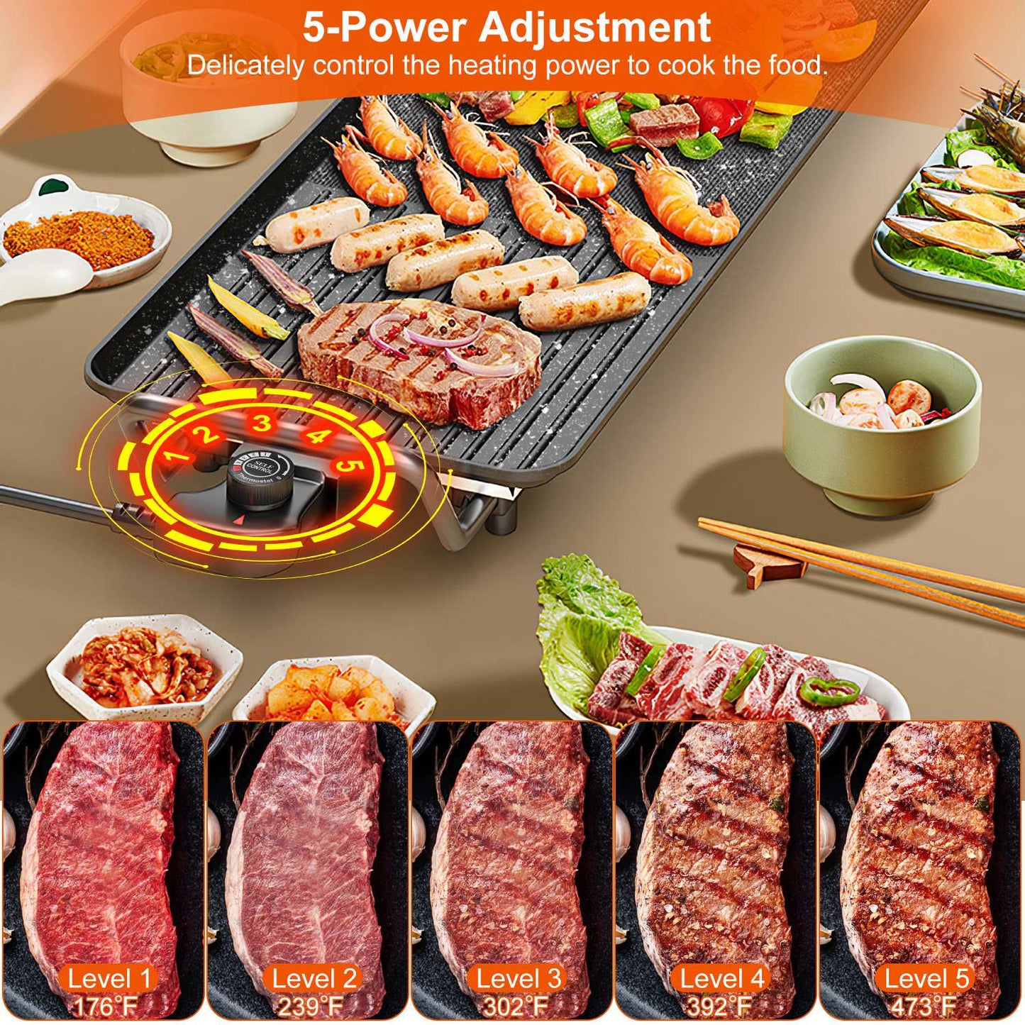 Electric BBQ Grill Hot Plate Non-Stick Indoor Outdoor Tabletop