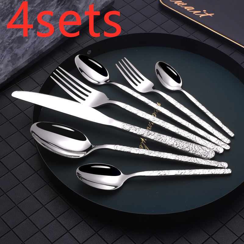 Embossed Textured Handle Steak Knife Set – Western Style Cutlery