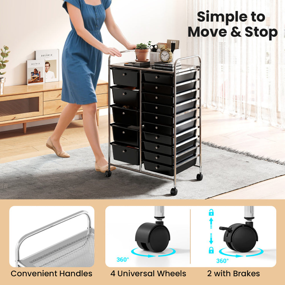 15-Drawer Rolling Storage Cart – Metal Frame Organizer Trolley