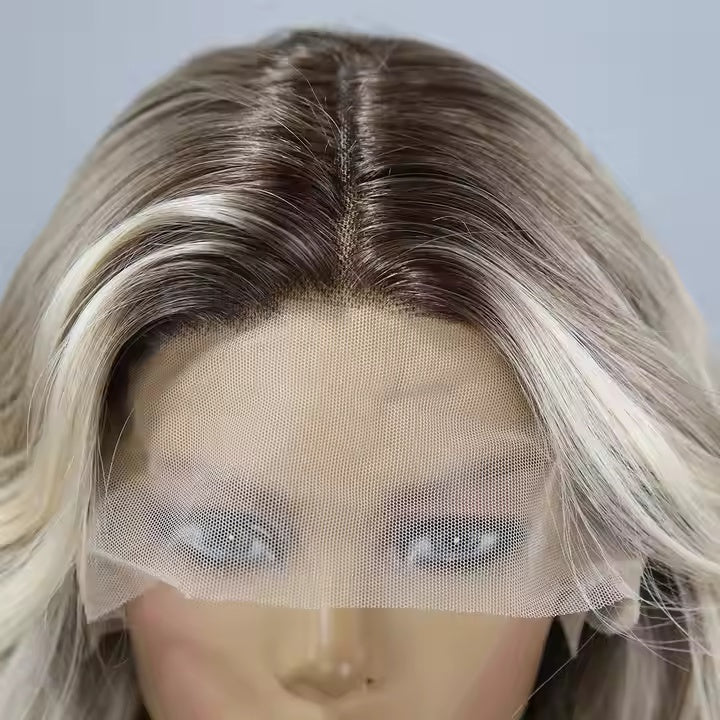 European & American T-Part Lace Wavy Curly Gold Ombre Wig