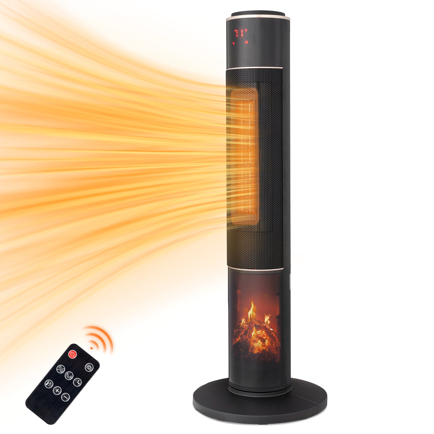 33-Inch Tower Space Heater 1500W 3D Flame Oscillating Portable