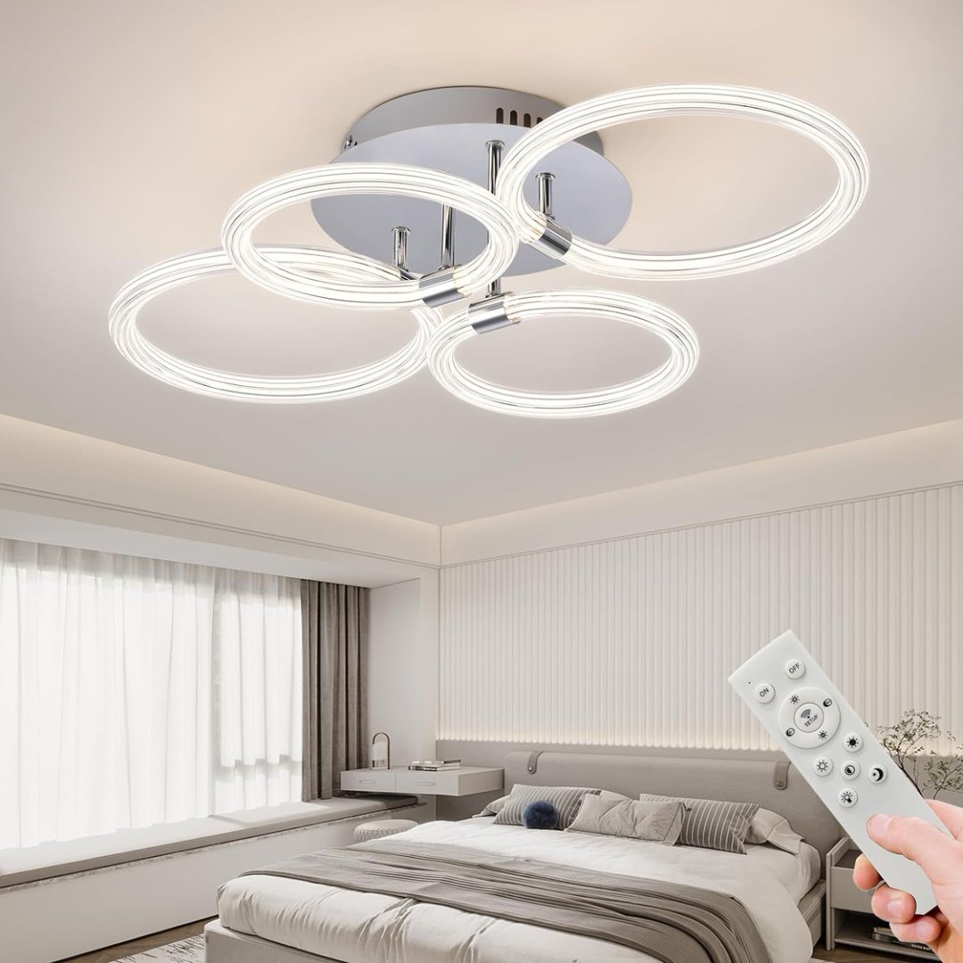 Modern LED Flush Mount Ceiling Light 6-Ring Dimmable Remote