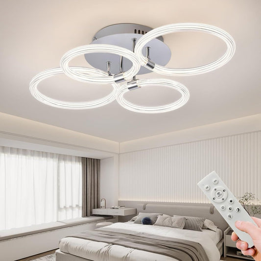 Modern LED Flush Mount Ceiling Light 6-Ring Dimmable Remote