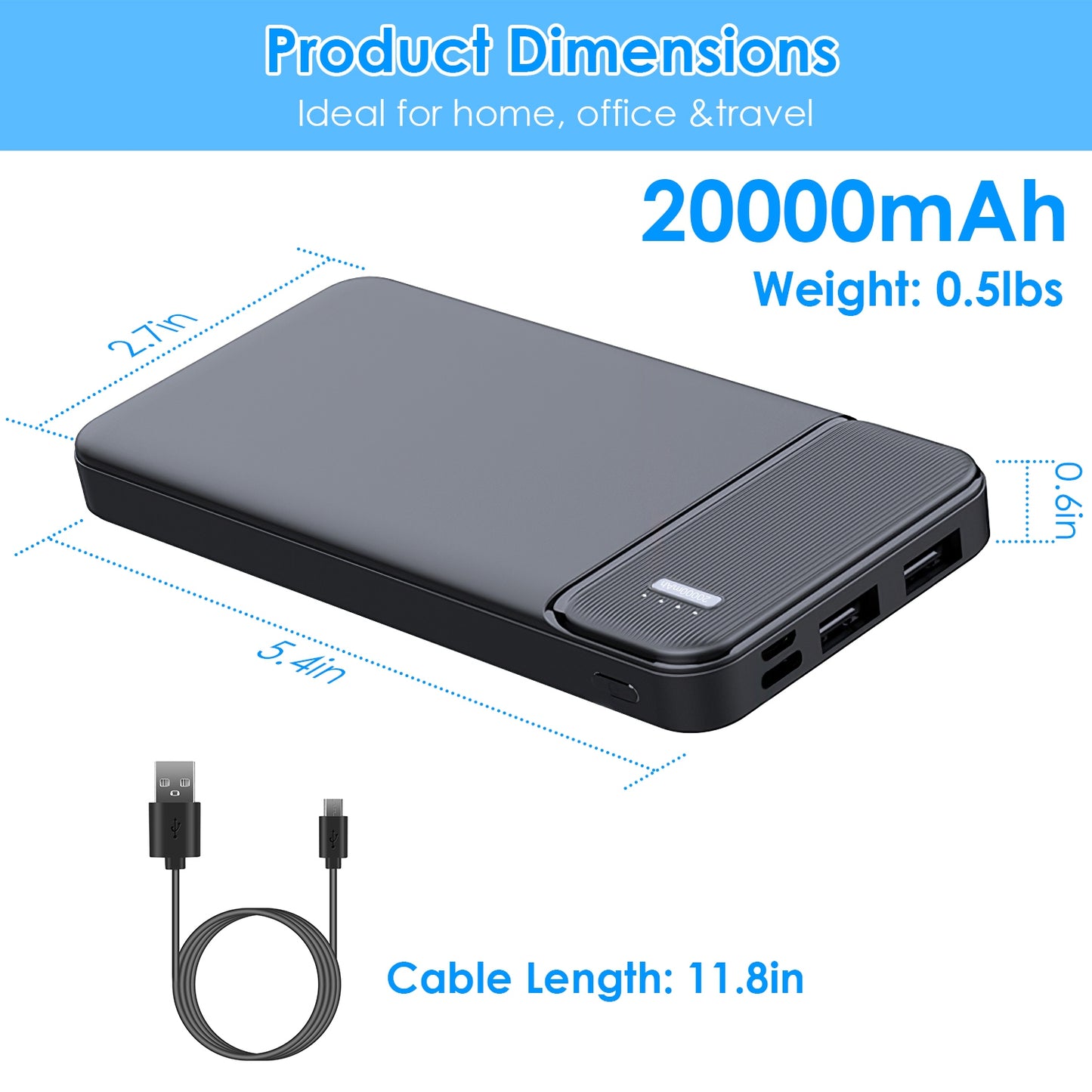 30000mAh/20000mAh Fast Charging Power Bank With USB Cable for iPhone