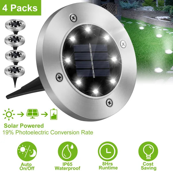 4Pcs Solar Ground Lights Outdoor IP65 Waterproof Path Deck Lamps