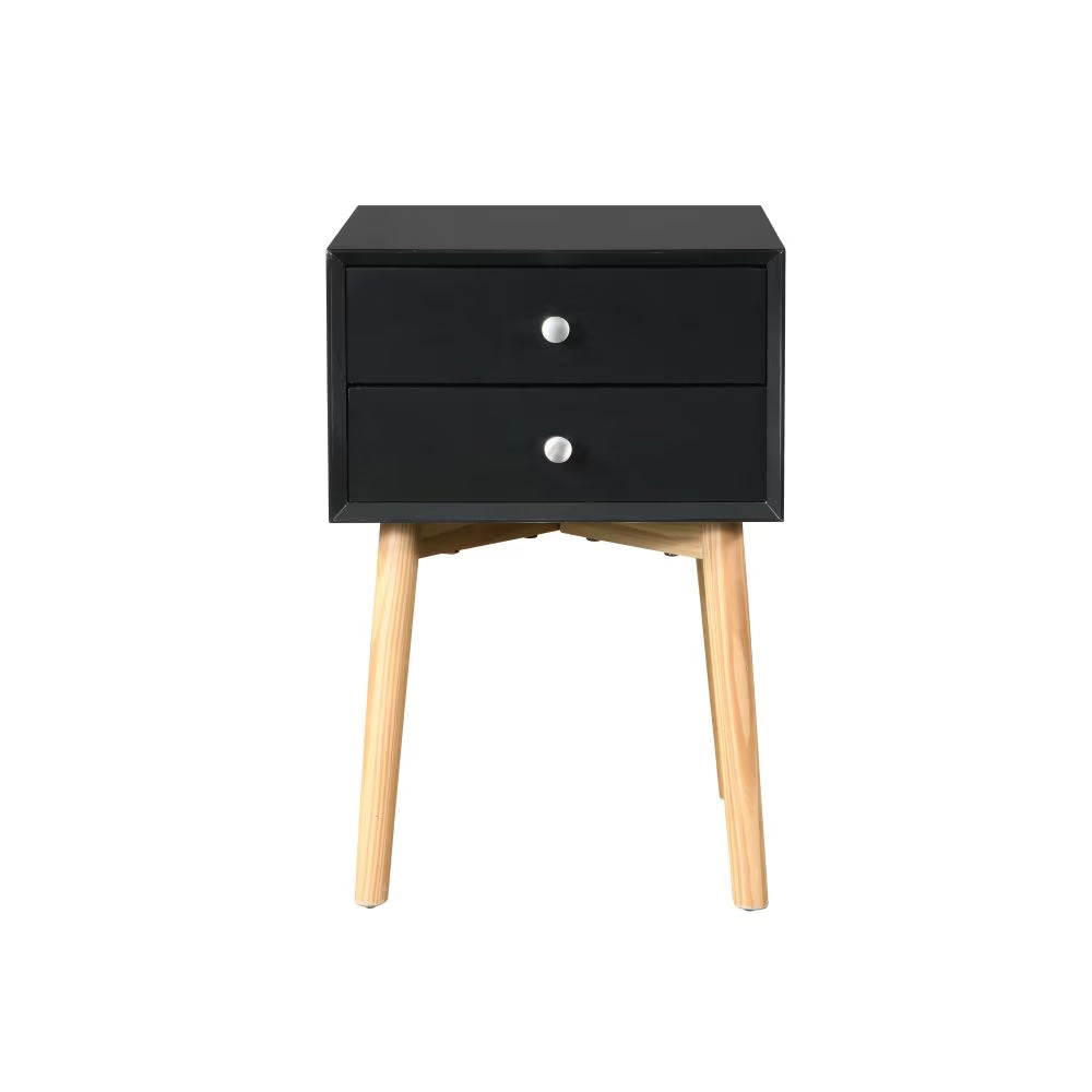 Mid-Century Modern Bedside Table With 2 Drawers, Rubber Wood Legs Nightstand Storage Cabinet