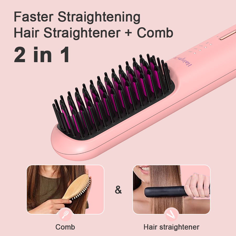 Portable USB Rechargeable Cordless Hair & Beard Straightening Brush – Mini 2-in-1 Hair Comb for Men & Women