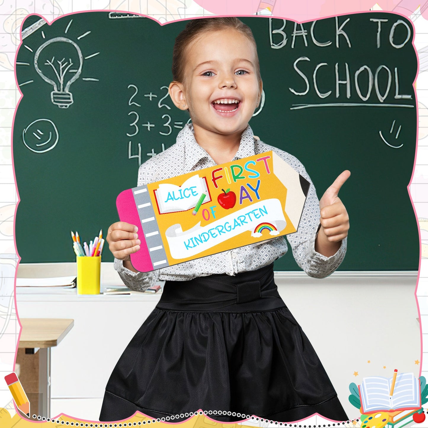 First & Last Day of School Board Sign – Double-Sided Pencil Chalkboard for Kindergarten & Preschool