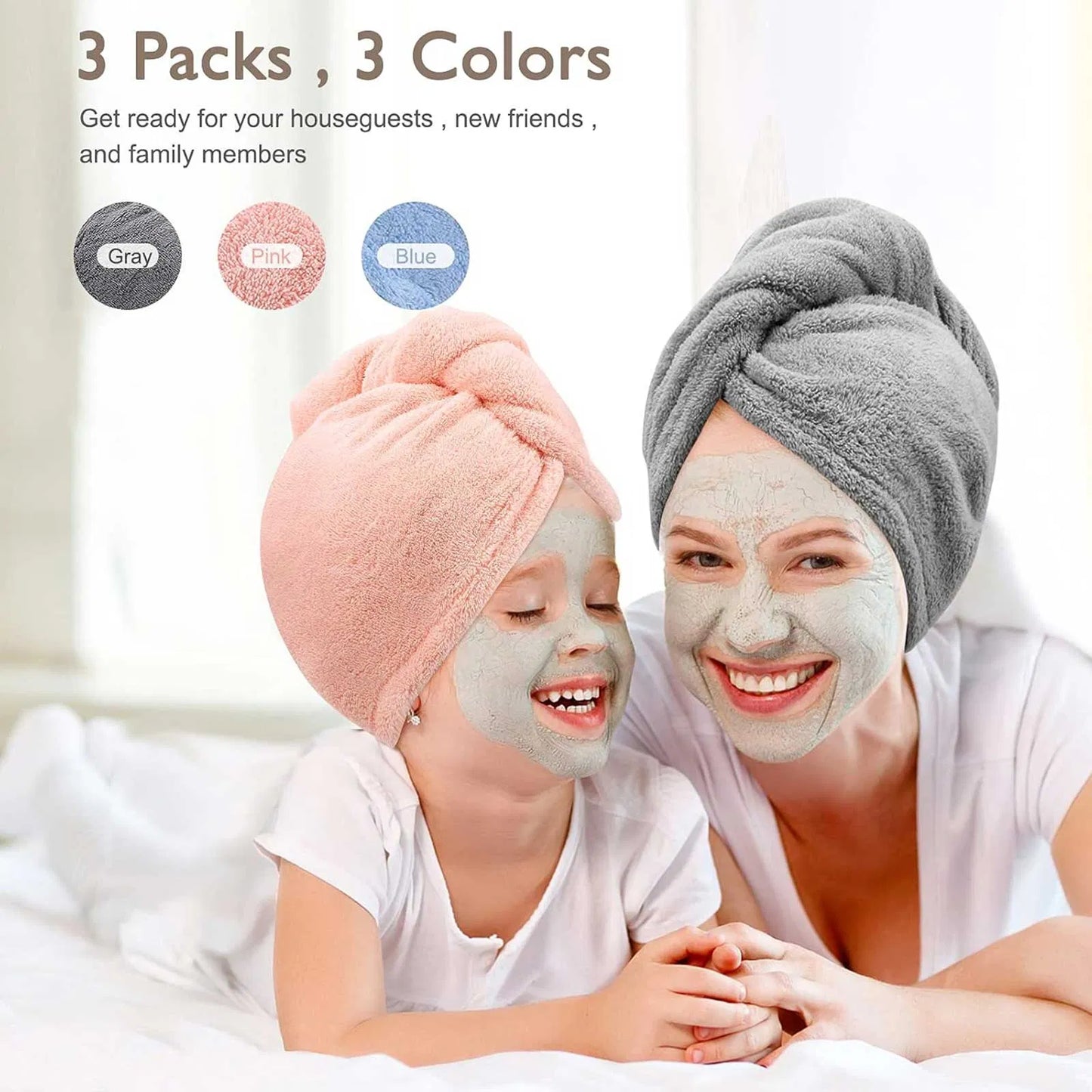 Women’s 3-Pack Microfiber Hair Towel Wraps – Ultra Absorbent Turbans for Curly, Long & Thick Hair