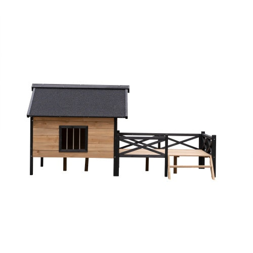 Large Outdoor Wooden Dog Kennel with Porch – Cabin-Style Weatherproof Dog House