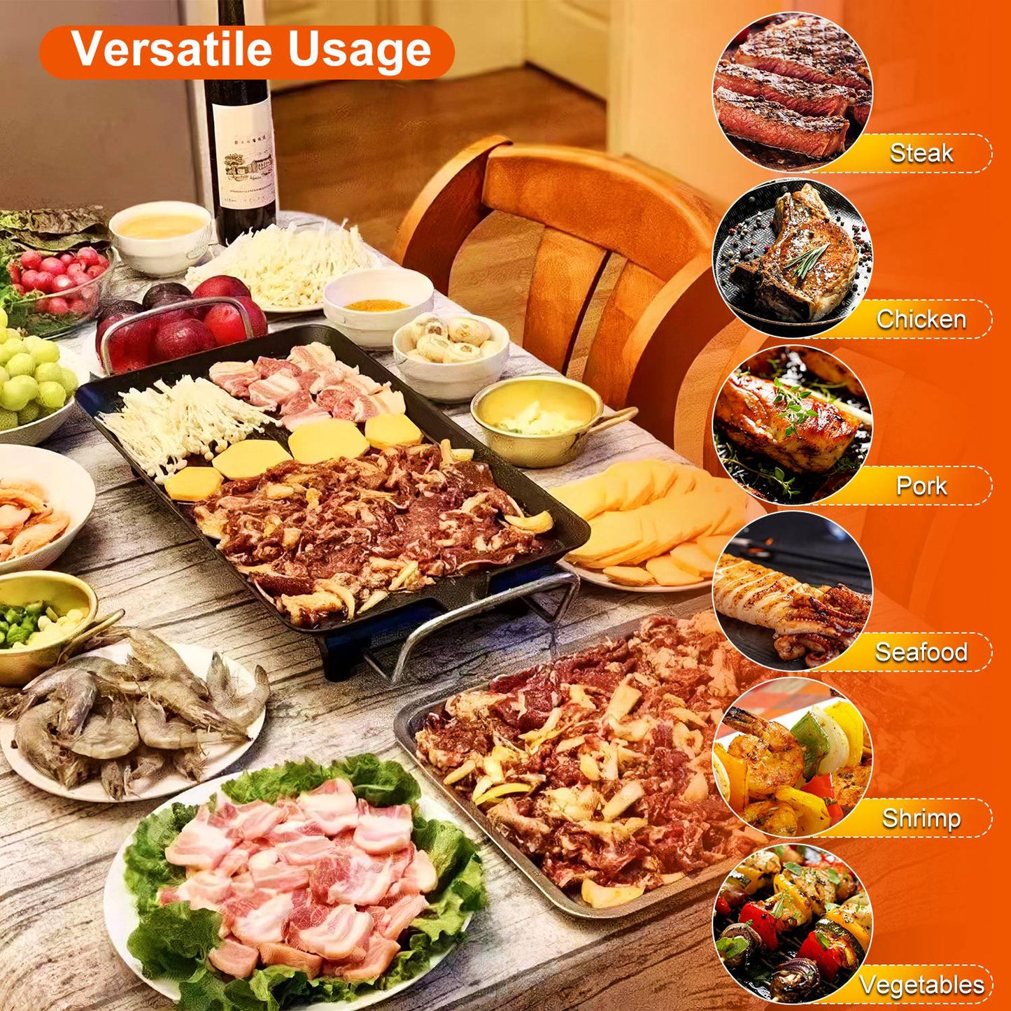 Electric BBQ Grill Hot Plate Non-Stick Indoor Outdoor Tabletop