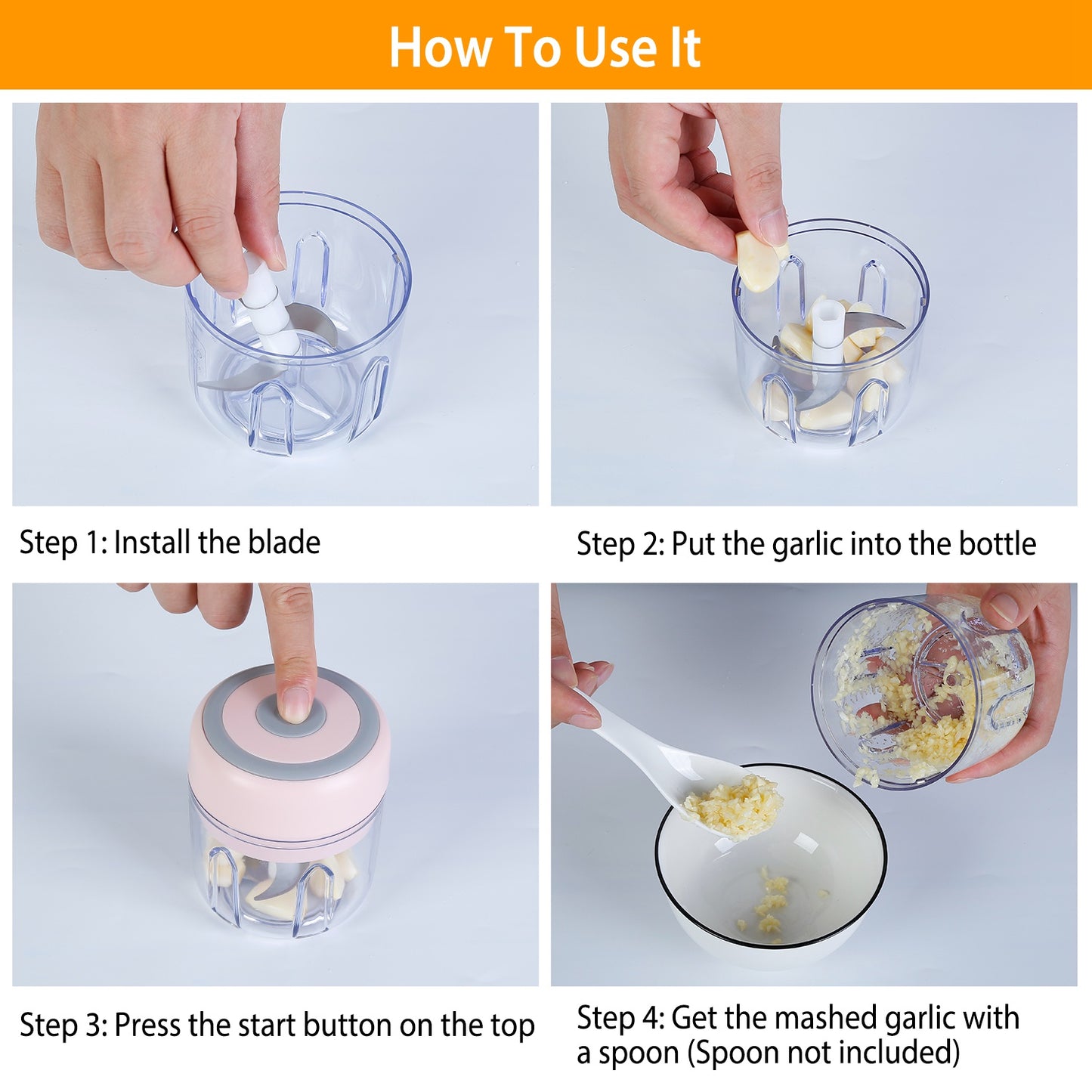 Mini Electric Garlic Chopper 8.45oz – Cordless Rechargeable Food Mincer