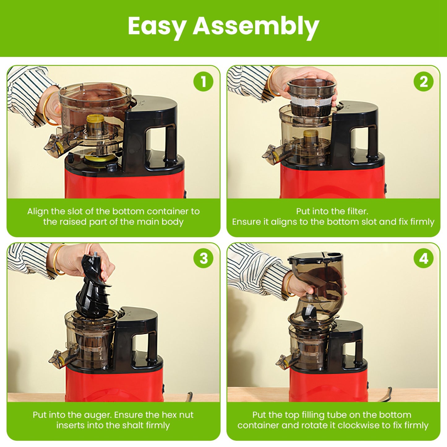 300W Cold Press Slow Juicer Machine With Reverse Function & 2 Containers