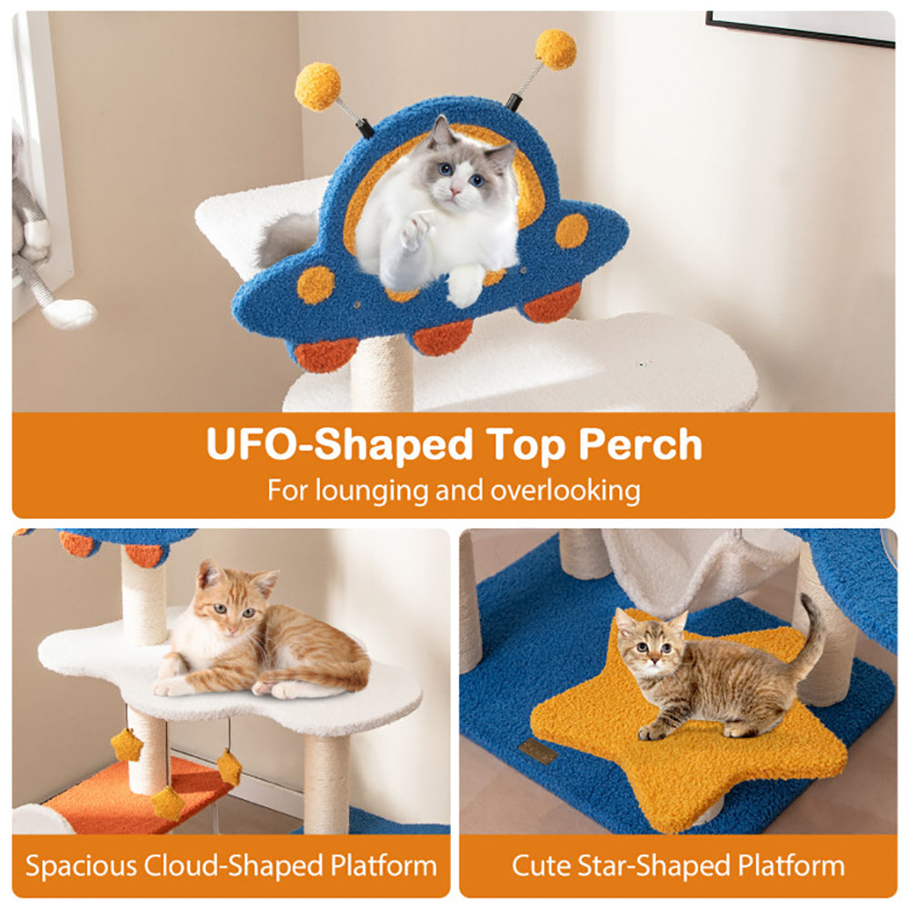 49″ Cat Tree with UFO Perch – Space Capsule Condo & Sisal Scratching Posts