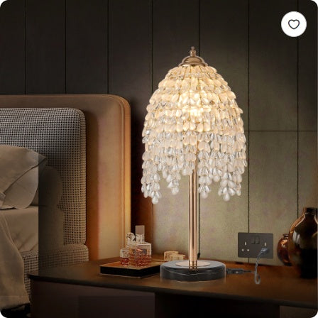 19-Inch Crystal Table Lamp Vintage Waterfall Design Marble Base