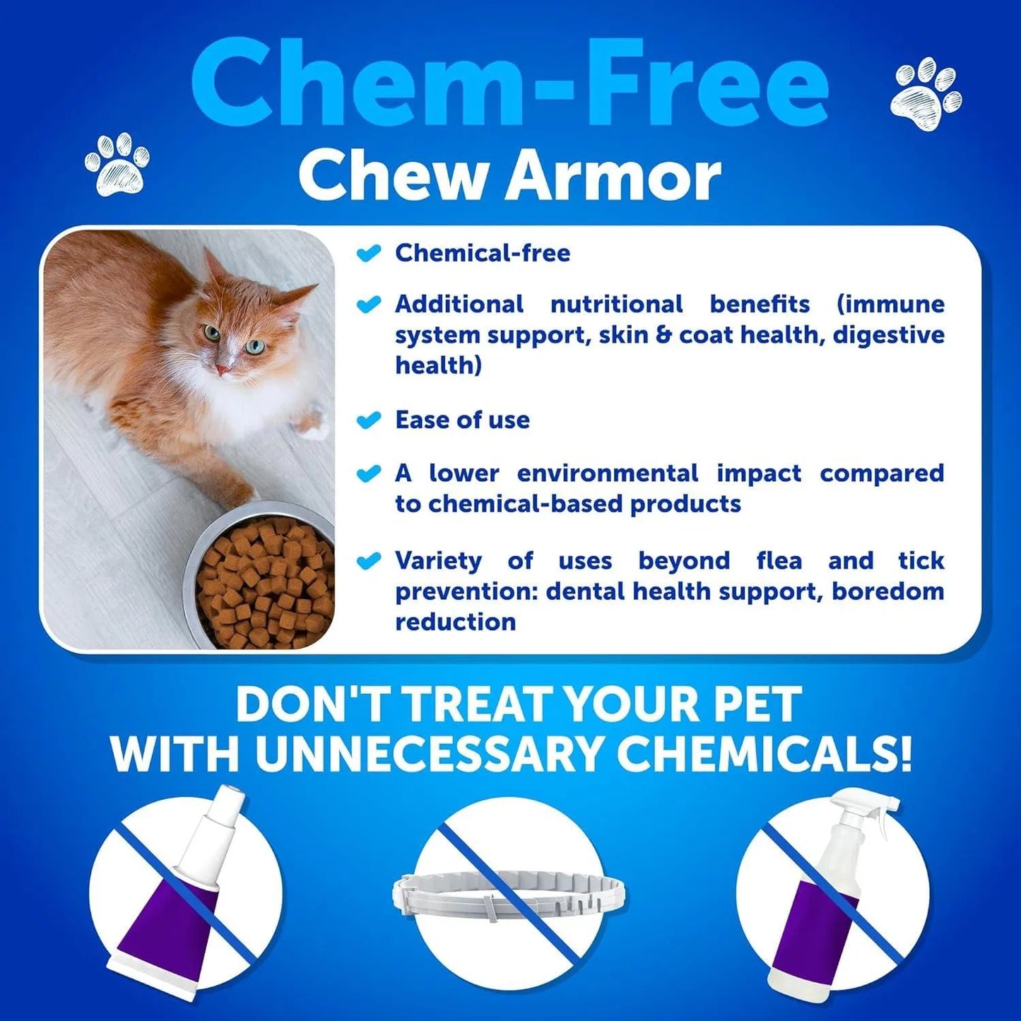 Natural Flea & Tick Supplement for Cats & Kittens Daily Chewable Soft Treats with Vitamins – 135 Chews